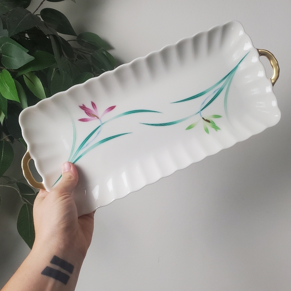 Koransha Long Porcelain Tray Saint Joan Orchid Flowers